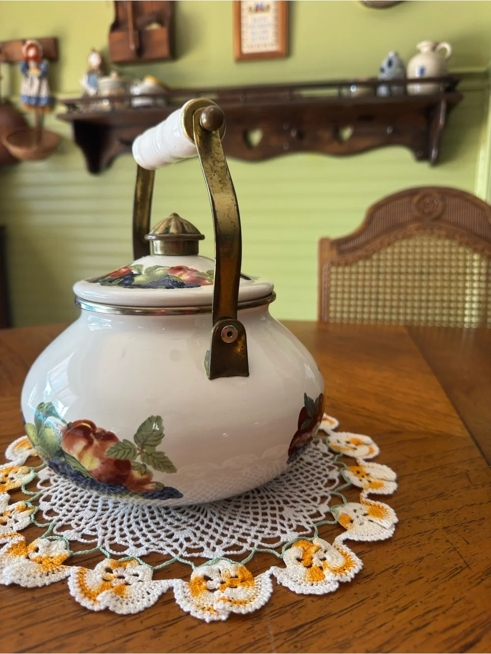 Vintage Regency Emanel Floral Ceramic Teapot with Brass Handle - White Base